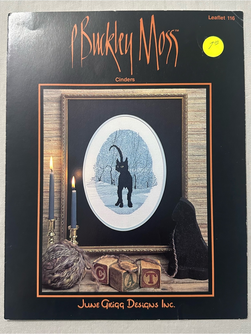 P Buckley Moss Cinders Black Cat Cross Stitch Pattern June Grigg Leaflet 116